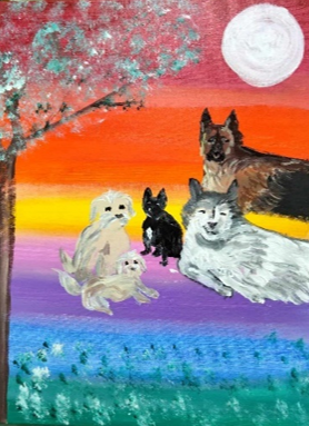Learn to paint, artwork by Michelle, dogs over the rainbow, NDIS support, painting for beginners, creative beginnings, art for beginners, painting class Adelaide
