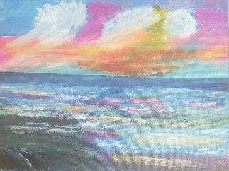 Learn to paint, NDIS support, painting for beginners, creative beginnings, art for beginners, painting class Adelaide, seascape by Joanne