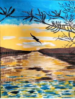 Learn to paint, NDIS support, painting for beginners, creative beginnings, art for beginners, painting class Adelaide, sunset by Joanne